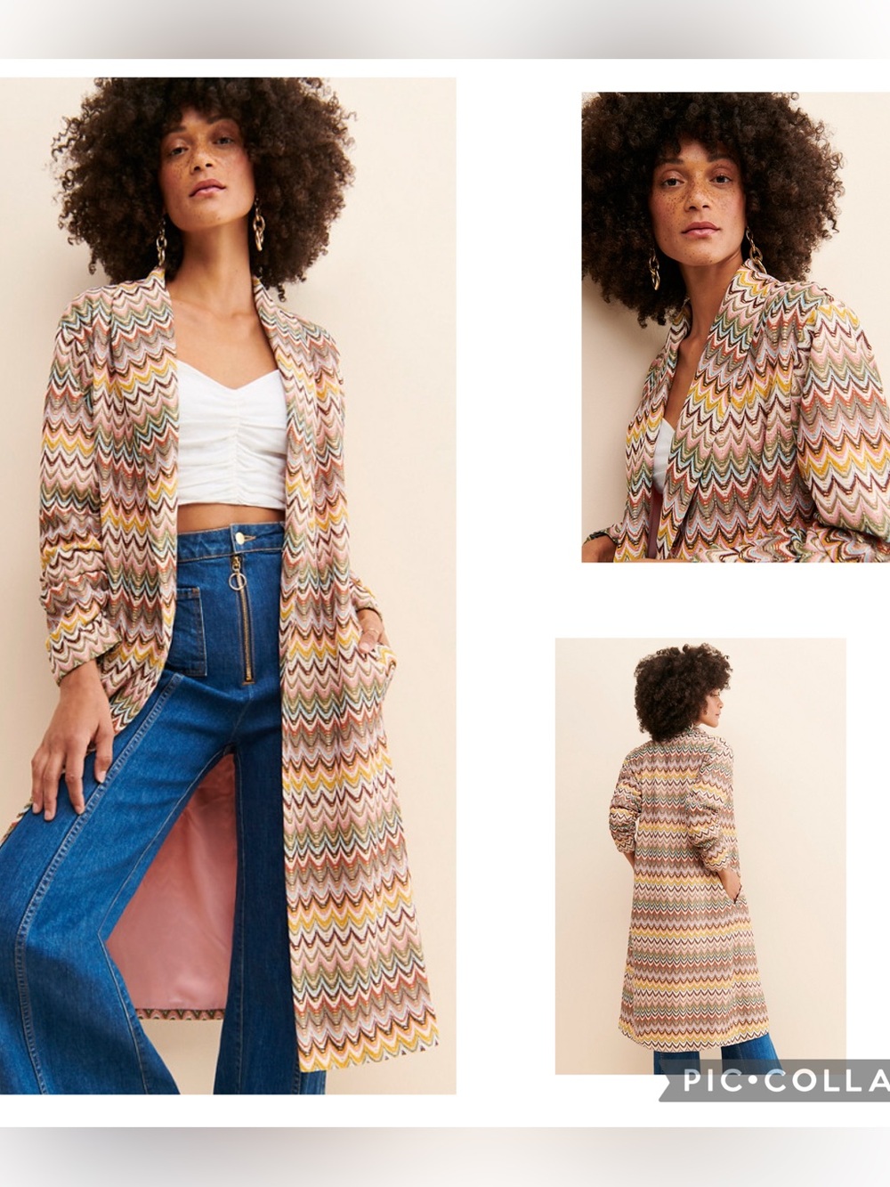 Anthropologie Hutch Keaton Metallic Chevron Sweater Coat Pink Multi Size S